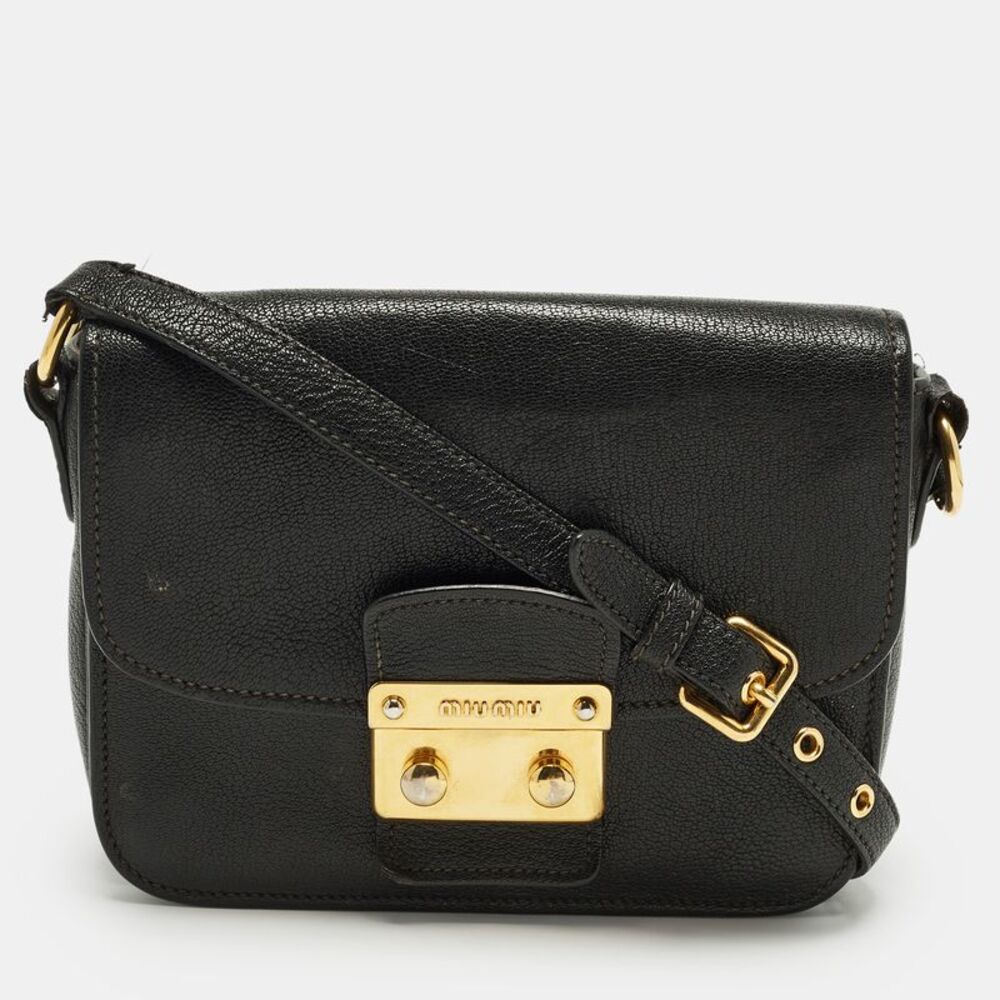 Miu Miu Pushlock Flap Black Leather Crossbody Bag